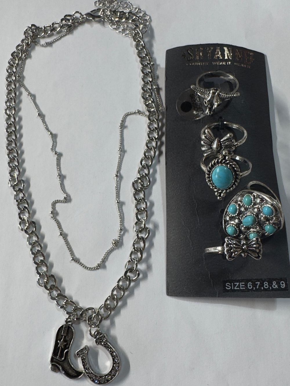 Shyanne Silver 9” Necklace and Turquoise Accent Ring Set